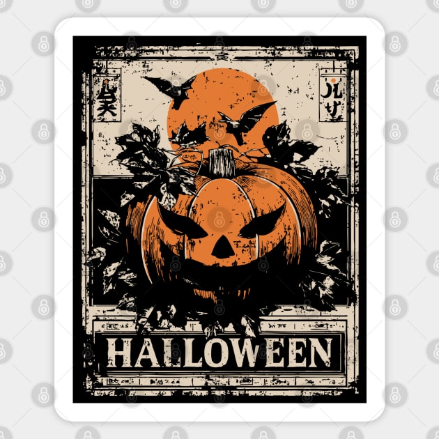 Evil Pumpkin Halloween Retro Japanese Poster Sticker by TuncGK